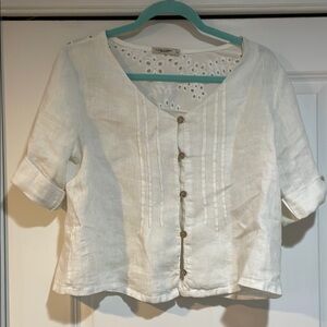 Lung O L’Arno White Linen Button-Up Blouse